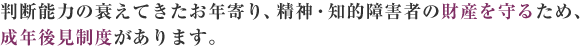 判断能力の衰えてきたお年寄り、精神・知的障害者の財産を守るため、成年後見制度があります。｜名古屋で弁護士をお探しなら【城南法律事務所】